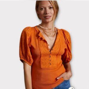 Pilcro Puff Sleeve Henley - L